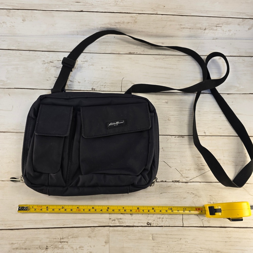 Eddie Bauer Black Nylon Crossbody Messenger Bag Multi-Pocket Travel Shoulder Bag